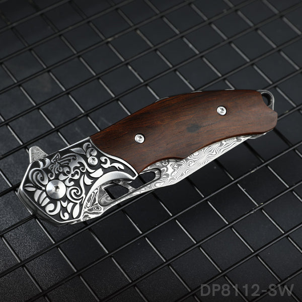 High End Genuine Damascus Pocket Knives with Wood Handle – Dispatch Knives