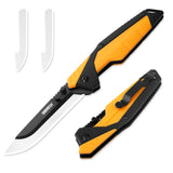 Drop Point Replaceable Blade Folding Hunting Knife with ABS+TPR Anti-Slip Handle, 3 Blades and Blade Box