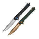 D2 Titanium Sanding Blade and Non-Slip Green G10 Handle Tactical Folding Knife