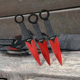 Red Guardian Ninja Sword and Kunai Throwing Knife Set with Sheath Fixed Blade Knife