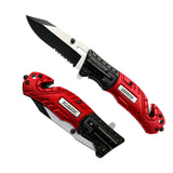 4.75'' Closed Folding Pocket Knife with Serrated Clip Point Blade, Glass Breaker, and Flashlight