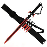 Red Guardian Ninja Sword and Kunai Throwing Knife Set with Sheath Fixed Blade Knife