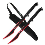 2pc Ninja Tactical Twin Katana Samurai Sword Machete Fixed Blade Combat Set with Sheath