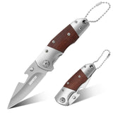 Mini Folding Knife Survival Pocket Knives with Wooden Handle Damascus Blade