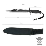 16" Black Stainless Steel Knife With Setrrated Teeth