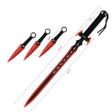 Red Guardian Ninja Sword and Kunai Throwing Knife Set with Sheath Fixed Blade Knife