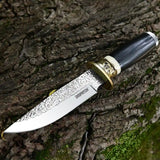 9.9'' Outdoor Knives With Etched Pattern Blade And Colored Wooden Handle