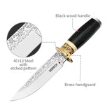 9.9'' Outdoor Knives With Etched Pattern Blade And Colored Wooden Handle