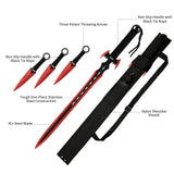 Red Guardian Ninja Sword and Kunai Throwing Knife Set with Sheath Fixed Blade Knife