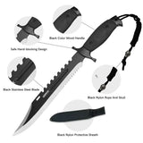 16" Black Stainless Steel Knife With Setrrated Teeth