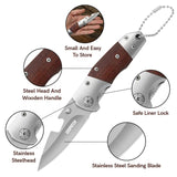 Mini Folding Knife Survival Pocket Knives with Wooden Handle Damascus Blade