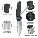 D2 Stainless Steel Blade and Non-Slip G10 Handle for Outdoor and Survival