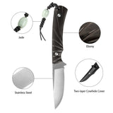 Fixed Blade Knife with Non-slip Ebony Handle Cowhide Cover