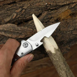 Mini Folding Knife Survival Pocket Knives with Wooden Handle Damascus Blade