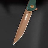 D2 Titanium Sanding Blade and Non-Slip Green G10 Handle Tactical Folding Knife