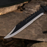 16" Black Stainless Steel Knife With Setrrated Teeth