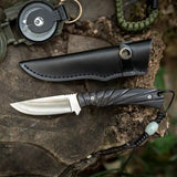 Fixed Blade Knife with Non-slip Ebony Handle Cowhide Cover