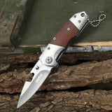 Mini Folding Knife Survival Pocket Knives with Wooden Handle Damascus Blade