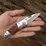 Mini Folding Knife Survival Pocket Knives with Wooden Handle Damascus Blade