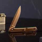 D2 Titanium Sanding Blade and Non-Slip Green G10 Handle Tactical Folding Knife