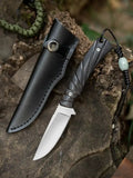 Fixed Blade Knife with Non-slip Ebony Handle Cowhide Cover