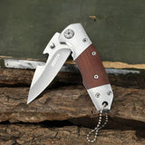 Mini Folding Knife Survival Pocket Knives with Wooden Handle Damascus Blade