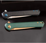 D2 Titanium Sanding Blade and Non-Slip Green G10 Handle Tactical Folding Knife