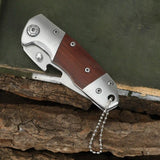 Mini Folding Knife Survival Pocket Knives with Wooden Handle Damascus Blade