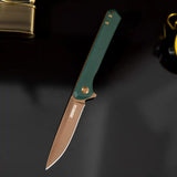 D2 Titanium Sanding Blade and Non-Slip Green G10 Handle Tactical Folding Knife