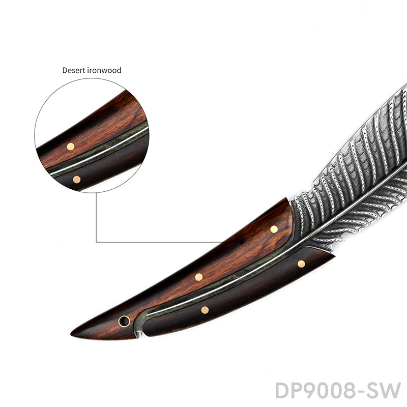 Feather Pattern Knife With Wooden Handle Leather Holder - Temu