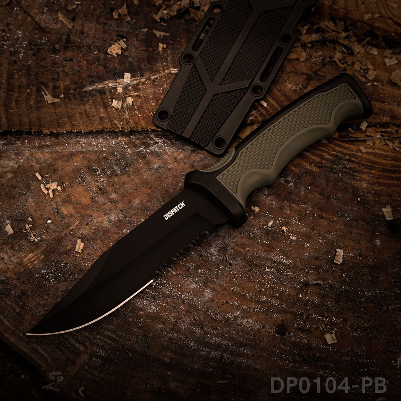 Dispatch 4.2 Hunting Tactical Knife, Fixed Blade Camping Knife with K- Sheath, Rubber ABS Handle for Outdoor 