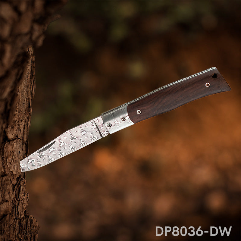 Vintage Damascus Folding Pocket Knife with Wood Handle for Hiking, Cam –  Dispatch Knives
